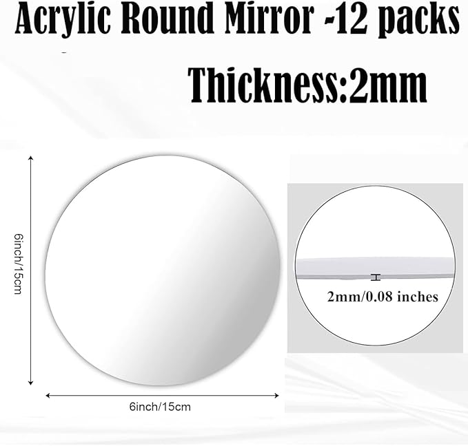 12PCS Small Round Mirrors, 6" Circle Mirror Centerpieces, Acrylic Wall Mount Mirrors, Wedding & Christmas Decorations