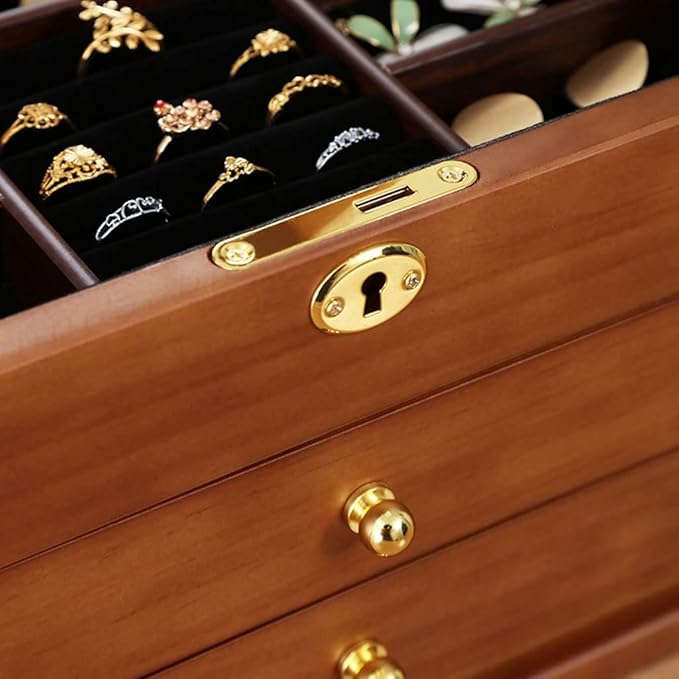 Makeup Organizers Jewelry Box Wooden Multilayer Drawer Jewelry Box Retro Chinese Storage Box Ring Earring Necklace Bracelet Storage Box 12.40 inches Jewelry Case