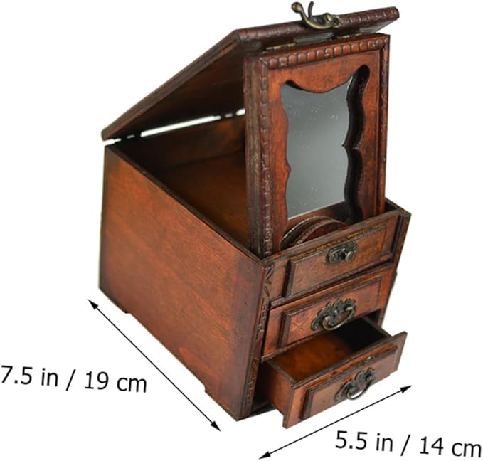 Cabilock Chinese Style Wooden Jewelry Box with Mirror Dust Jewelry Storage Holder for Rings Necklaces Earrings Practical Makeup Organizer Elegant Women