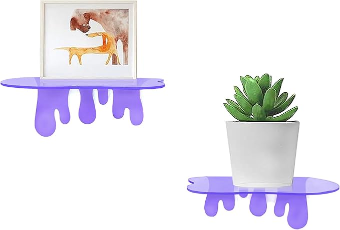 SetGame 2-Pack Acrylic Small Wall Shelves - 7 Inch Floating Shelf for Walls, Home Wall Display Ledges for Storage, Room Décor, Small Album & Items Organizer Display Dripping Wall Decor