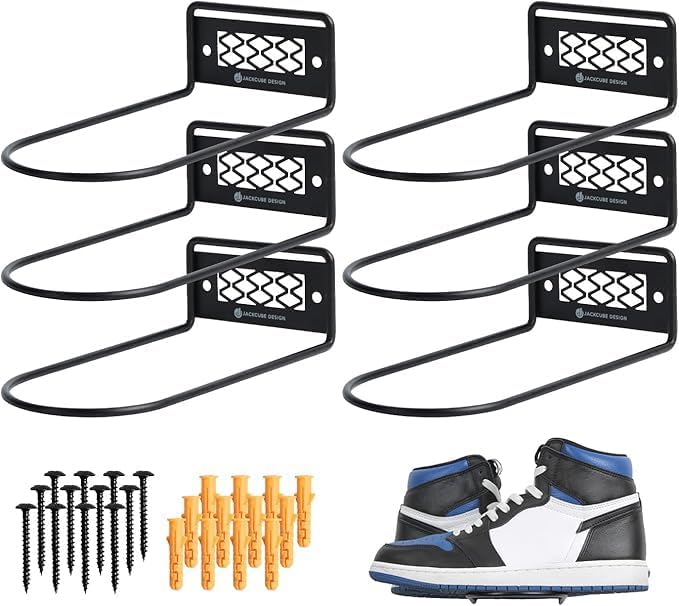 J JACKCUBE DESIGN Black Metal Floating Shoe Display Shelves for Wall Mount, Set of 6 Sneaker Showcase Organizer Rack Display -MK1068A