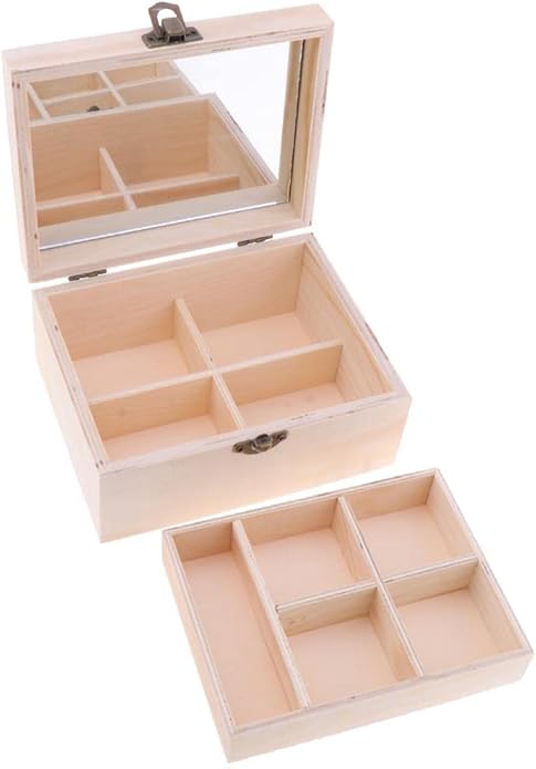 Mirrored Makeup Organizer Plain Wooden Storage Box Wood Jewelry Case Display