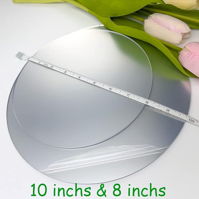 8" Circle Shape Mirror for Room Decor, Acrylic Mirror with Wood Stand, Frameless Makeup Mirror for Desk, Unique Bedroom Accessory