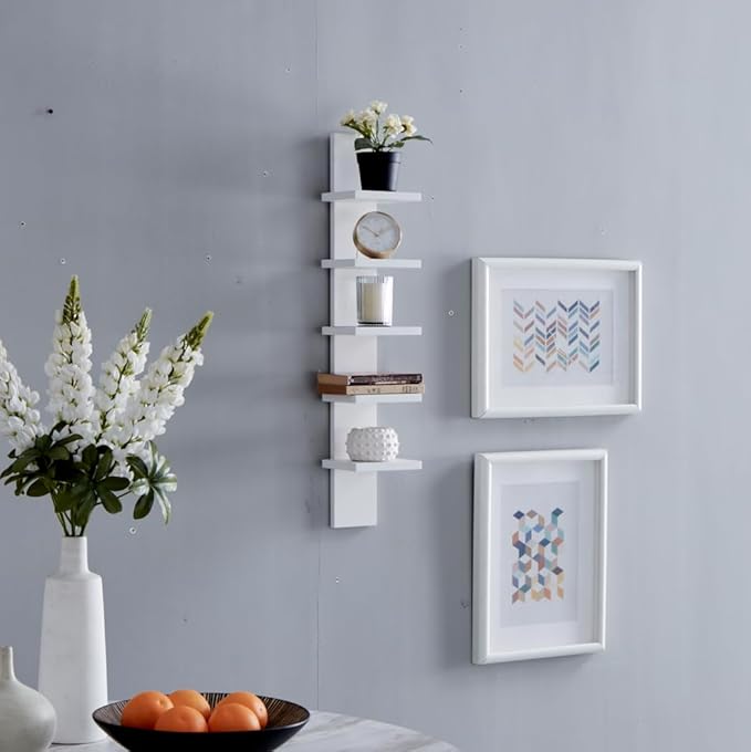 Danya B 5 Tier Wall Shelf Unit Narrow Smooth Laminate Finish - Vertical Column Utility Shelf Floating Storage Home Decor Organizer 5.1" x 6" x 30" (White)