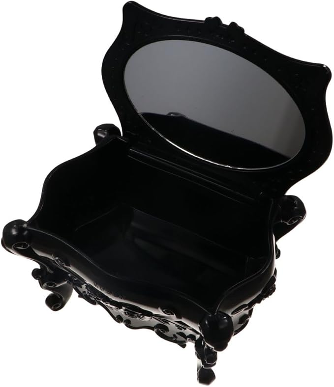 Gothic Jewelry Box With Mirror Decorative Black Rose Flower Jewelry Case, Small Jewelry Organizer for Earrings Rings Necklaces Bracelets, 6.3 Inch Retro Multifunctional Storage Box Make Up Organizer