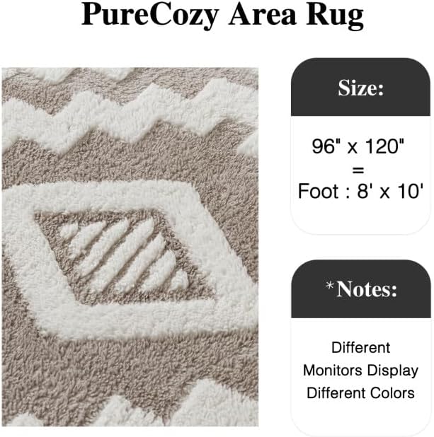 PureCozy Super Soft Shag Rug 8x10 for Living Room Modern Brown Washable Large Area Rugs High Pile Non-Shedding Throw Rugs Non Slip Indoor Office Carpet for Playroom Bedroom Home Aesthetic Decor