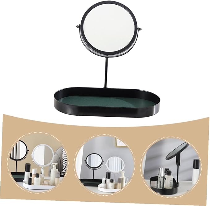 Cabilock Makeup Mirror for Home with Storage Plate 1pcs Black Wear-Resistant Vanity Mirror Indoor Cosmetics Organizer for Women Bedroom Dressing Table