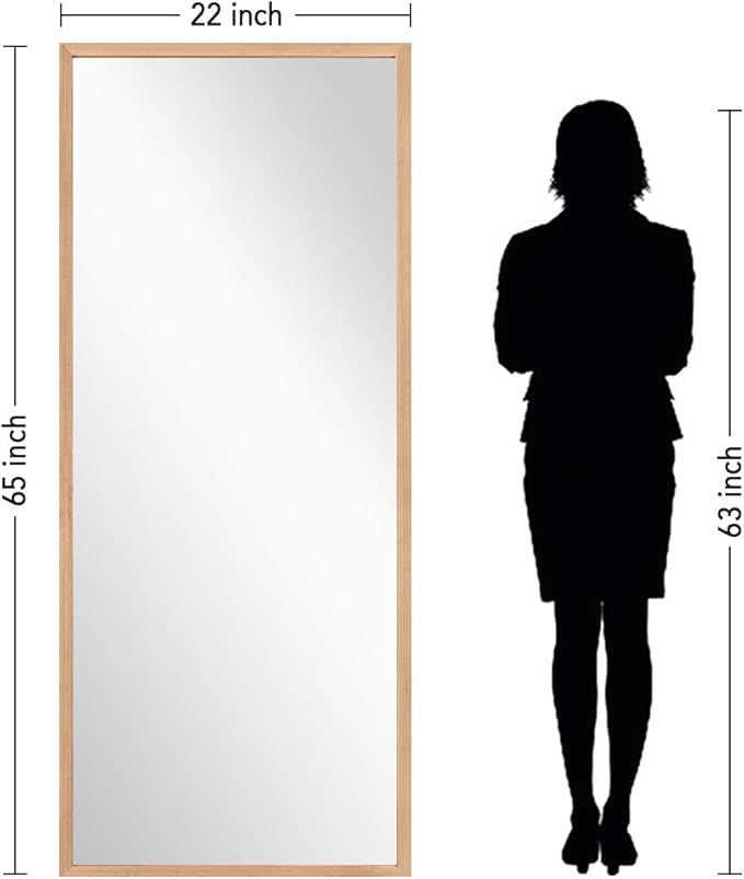 NeuType Floor Full Length Mirror Free Standing Full Body Dressing Mirrors with Stand Hanging Wall Mounted Large Rectangle Wood Frame Leaning Bedroom Living Room Décor 65 x 22 in (Solid Wood Color)