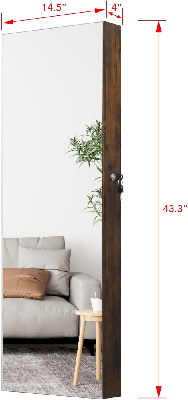 LED Jewelry Cabinet Armoire Organizer,Wall/Door Mount Jewelry Organizer and Storage with Full-Length Mirror Hanging Jewelry Organizer Full Length Mirror with Storage Large Capacity