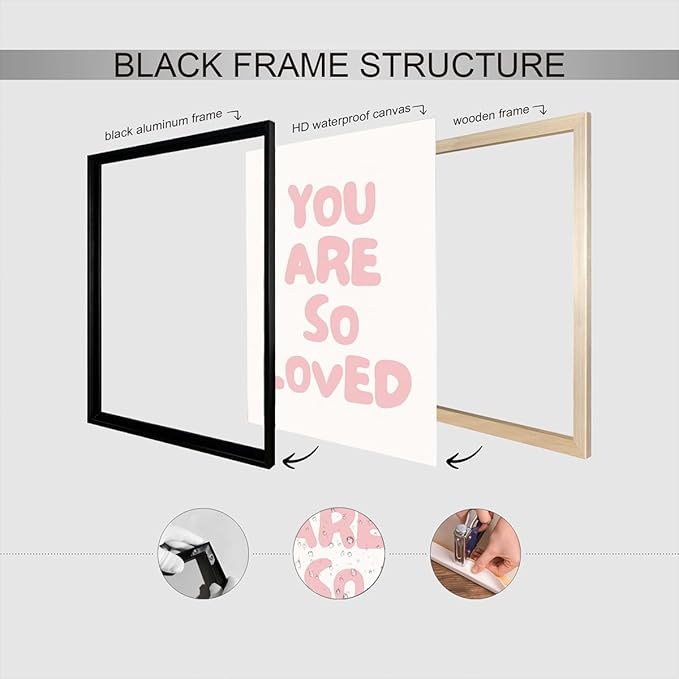 Inspirational Affirmation Quote Wall Art Trendy You Are So Loved Posters Modern Minimalist Picture Cute Pink Girl Room Wall Decor For Dorm Apartment Bedroom Aesthetic 12x16in Framed