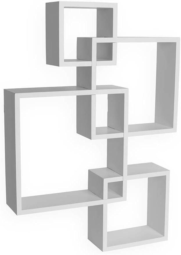 Danya B BR1023WH Decorative Wall Mount Floating Intersecting Cube Accent Wall Shelf - White