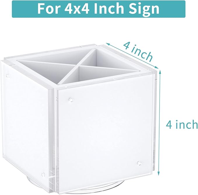 HIIMIEI Acrylic Picture Frames for Desk, 4-side Magnetic Photo Cube Pen Holder 4"x 4", 360° Rotating Desktop Organizer for Pencil, Makeup Brushes, Home, Office (White)