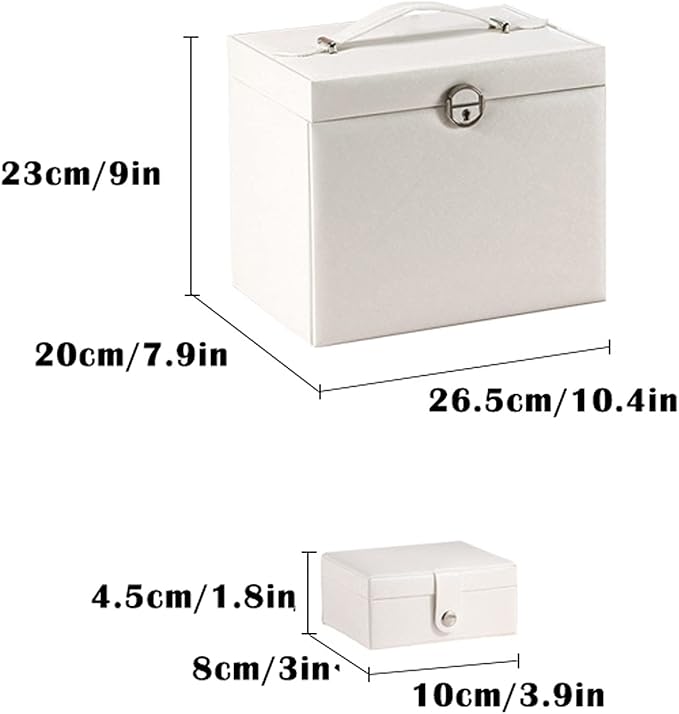 Makeup Organizers PU Leather Travel Jewelry Boxes 6 Tier Jewelry Storage Case with Lock & Mirror Large Capacity Craft containers for Rings, Necklaces, Earrings, Bracelets Jewelry Case ( Color : White
