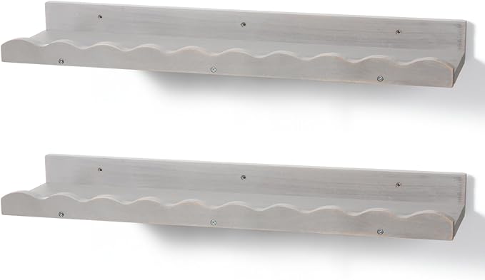 Suzile 2 Pcs Scalloped Shelves Wall Floating Shelves Set for Room, Bathroom, Bedroom, Cute Room Decor Aesthetic and Books, Toys, Photo Frames Storage(12",Gray)