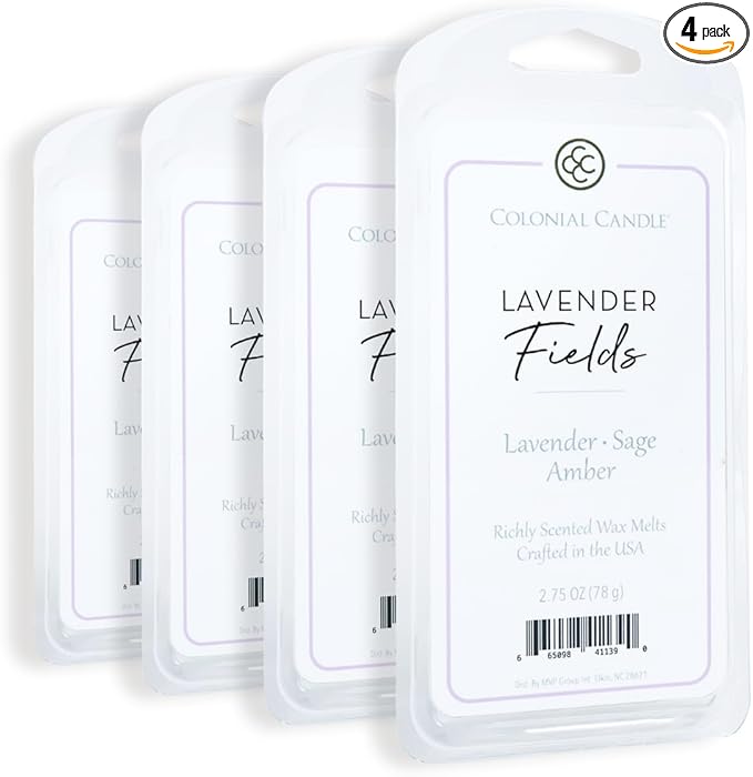 Colonial Candle Lavender Fields Scented Wax Melts, Wax Melt Warmer Cubes, Long Lasting Scented Wax Warmer Cubes, 4 Pack, 6 Cubes Each - Made in The USA