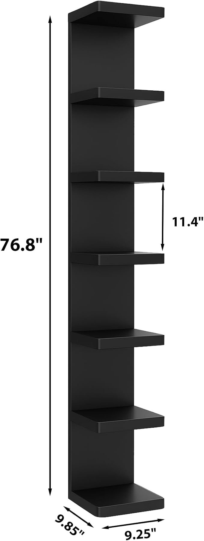 LitaEther Versatile 7 Tier Wall Shelf Unit,Black Lack Wall Shelf,Display Floating Shelf with Round Edge