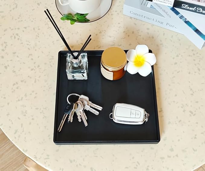 Small Square Serving Tray (9 inch), Durable Black Tray for Desserts & Organization, Lightweight for Coffee, Drinks, Party, Seasoning, Perfume and Display.