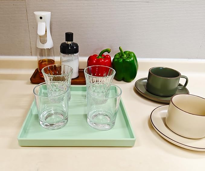 Small Square Serving Tray (9 inch), Durable Green Tray for Desserts & Organization, Lightweight for Coffee, Drinks, Party, Seasoning, Perfume and Display.