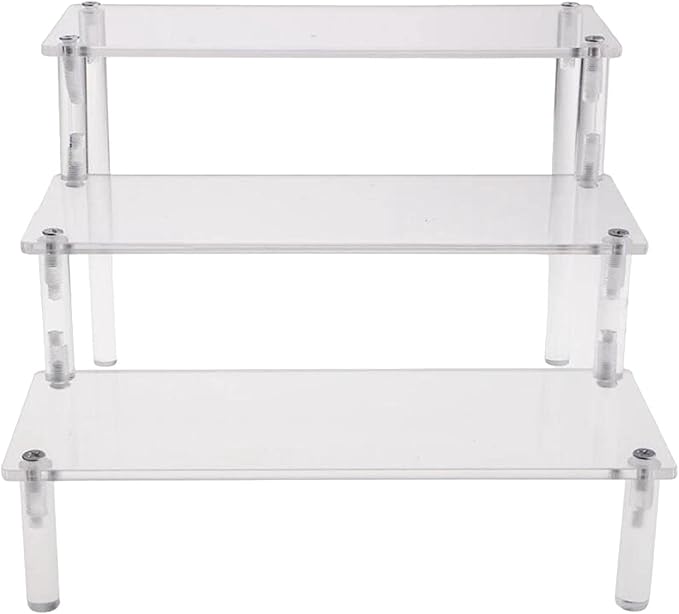 Acrylic Action Figure Display Stand 3 Step Perfume Cupcake Organizer Tray Holder Display Shelf for Makeup Doll - Clear Transparent Toy Model Shelf Risers for - 29.5x27.5x15cm
