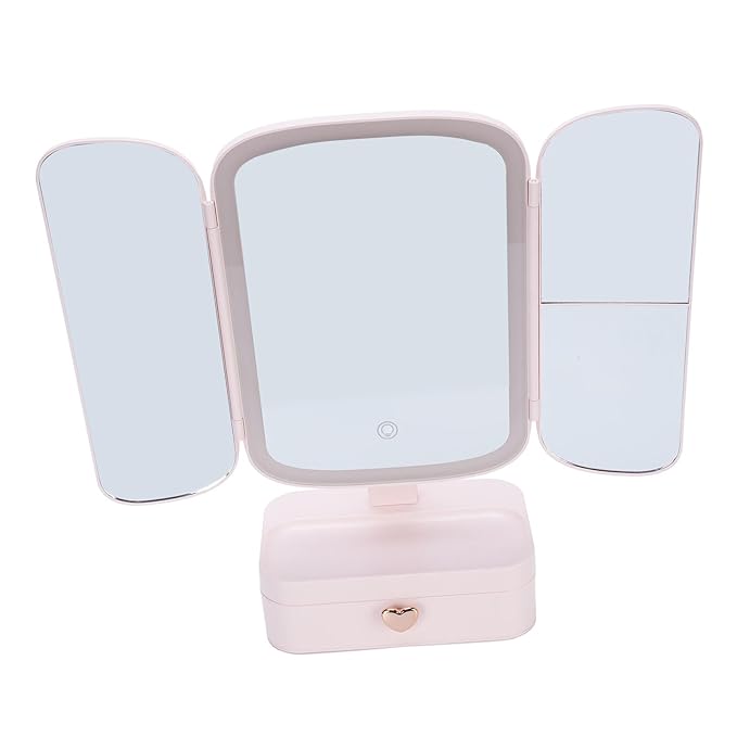 Desktop Lighted Makeup Mirror Organizer 3 Color Temperature Dimming LED Light for Bedroom