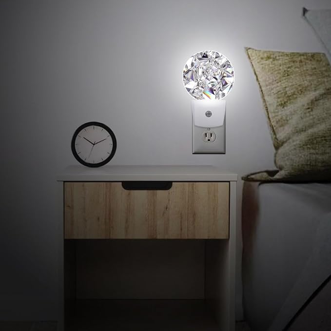 Diamond Sparkle Night Light Plug Into Wall Auto Led Sleep Round Lamp for Living Room Hallway Stairs