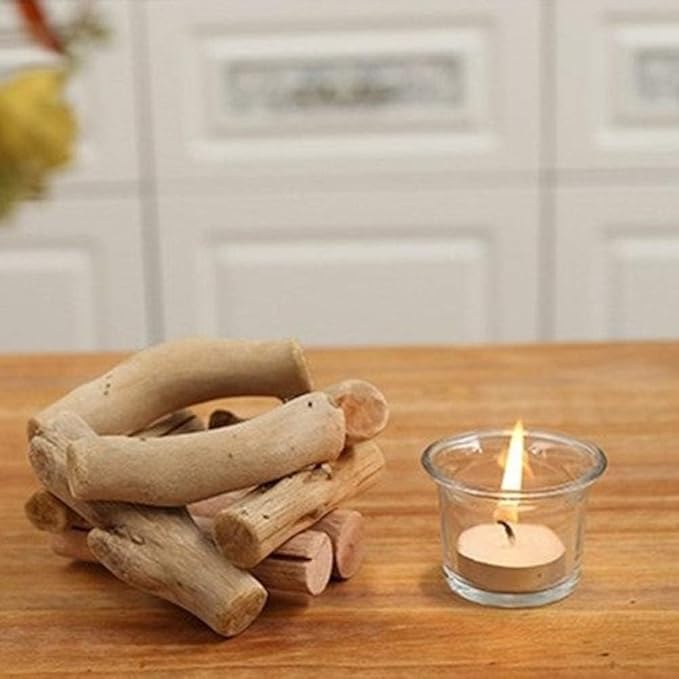 Sziqiqi Handmade Wooden Tea Light Candle Holder with Glass Cup Rustic Country Coastal Style for Farmhouse Home Decoration Home Altar Decoration Holoday Wedding Decoration Pack of 4