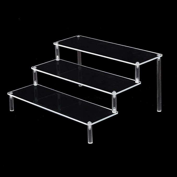 Acrylic Action Figure Display Stand 3 Step Perfume Cupcake Organizer Tray Holder Display Shelf for Makeup Doll - Clear Transparent Toy Model Shelf Risers for - 39.5x27.5x15cm