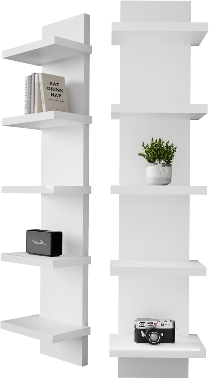 5 Tier Wall Shelf Unit, White Versatile Lack Wall Shelf, Display Floating Shelves for Bedroom Bathroom Home Decor Organizer