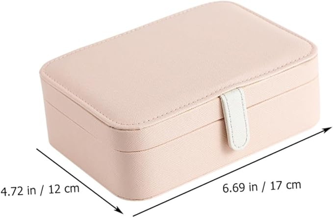 Healeved Portable Jewelry Box with Mirror, Pu Pink Necklace and Earring Holder, Rings Organizer and Cosmetics Storage Case for Women Travel and Daily Use