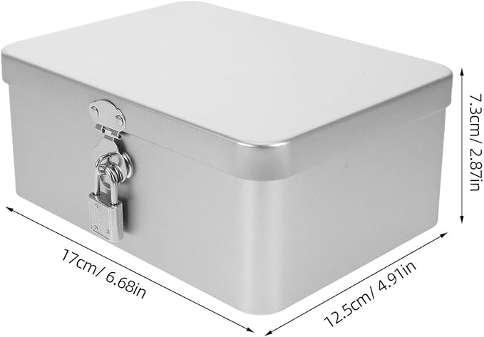 PartyKindom Vintage Tinplate Storage Box with Lock and Key, Retro Decorative Metal Keepsake Chest for Jewelry and Makeup, Medium Silver Organizer for Home and Office