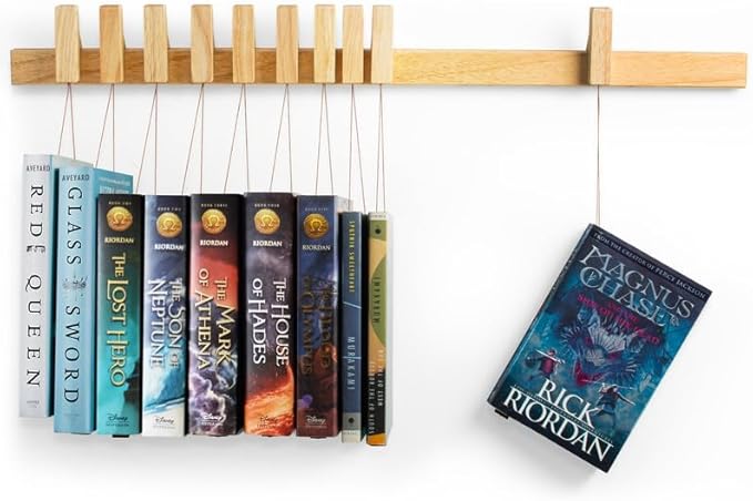 Ash Harbor Floating Wall Bookshelf - Wall Mounted Book Organizer with Included Bookmarks - Hardwood Hanging Bookshelf for Bedroom, Living Room, or Kitchen - A Thoughtful Gift for Book Lovers (Natural)