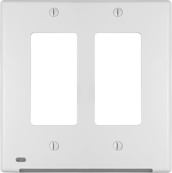 AMERELLE Universal LumiCover Outlet Cover Wallplate with Built-In Night Light, 2 Gang Double Décor, White - Easy DIY Installation, Low-Profile Design, for GFCI Outlets and Decor Outlets & Switches