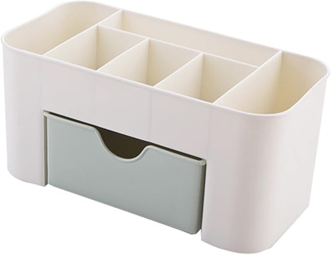 6 Compartments Cosmetics Makeup Organizer Cosmetic Storage Box with Drawer Multifunctional Makeup Desk Organizer for Home Bathroom(Green)