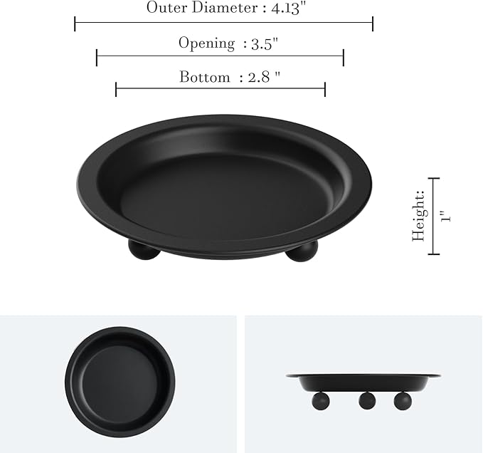 Black Candle Holder Decor, 4.13 Inch Round Candles Tray Holders Set of 4, Iron Plate Candle Stand for Pillar Ball Candles, Metal Porta Velas for Wedding Home Decor Table Centerpiece