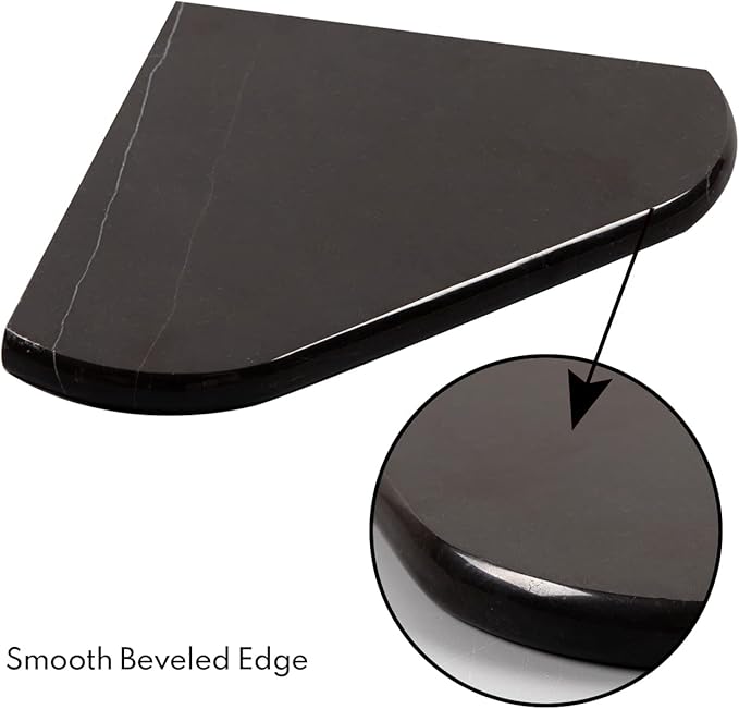 Lovdeco Marble Corner Shelf Wall Mount, Nero Marquina Black Marble Corner Shower Shelf, Polished 8" Round Edge Corner Shelves for Bathroom, Kitchen, Office, Living Room, 1 Piece
