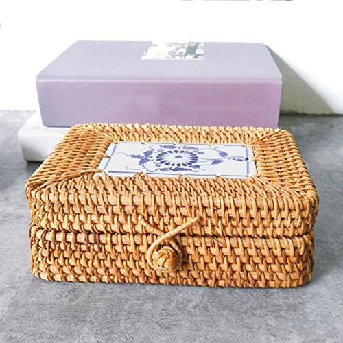 Rattan Woven Storage Box with Lid Handmade Jewelry Boxes Makeup Organizer Wooden for Sundries Tea Case Containers Gift