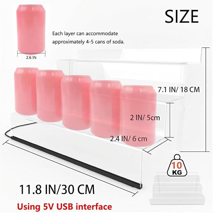 12 IN Clear Acrylic Display Riser Shelf with LED light,3 Tier Display Step Shelves Holder, Perfume Cologne Organizer Holder,Pops Toys Figures, Clear Cupcake Riser, Dessert Shelf, Decoration on