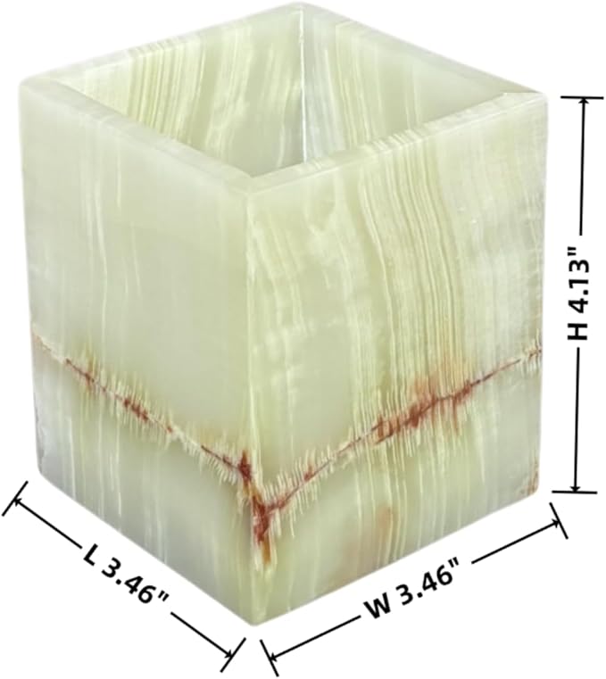 Natural Marble Stone Square Storage Container Empty Vessel Holder Cup for Candle/Pens/Sundries items (Green Onyx)