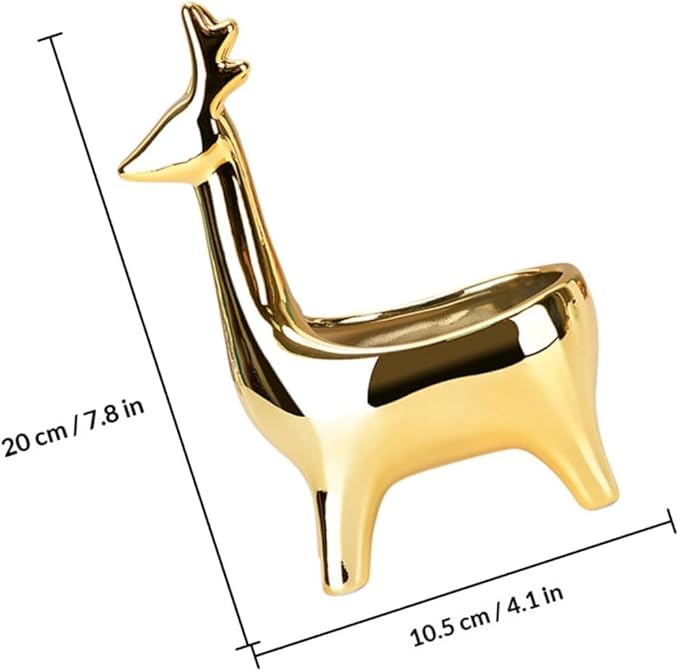 STAHAD Deer Shaped Ceramic Storage Box for Cosmetics and Jewelry, Gold Desktop Organizer Container with Lid, Decorative Holder for Makeup and Small Accessories