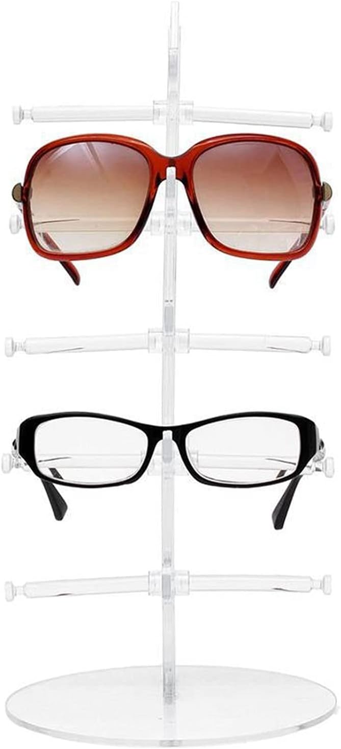 2 Pack Sunglasses Rack Eyeglasses Display Stand Holder Storage Organizer for 5 Glasses Acrylic Jewelry Eyewear Display for Selling Clear