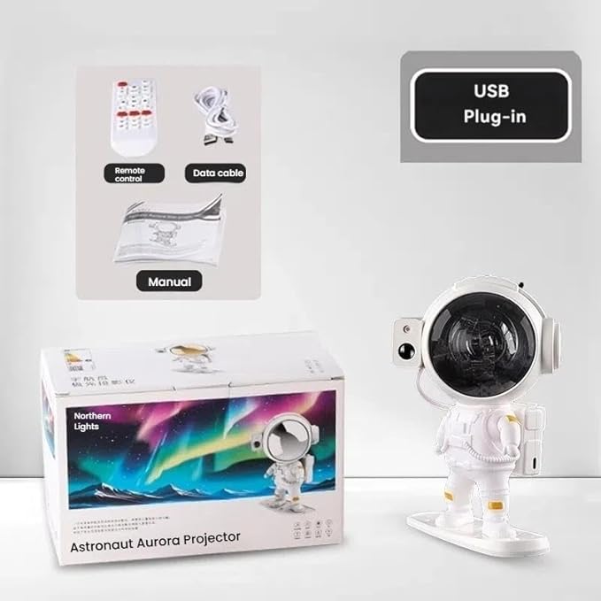 Astronaut Aurora Galaxy Projector, 360° Rotating Star & Moon Night Light with White Noise, Music Sync, Remote & Timer, LED Mood Lamp for Bedroom, Kids Room Decor, Gift for Boys Girls