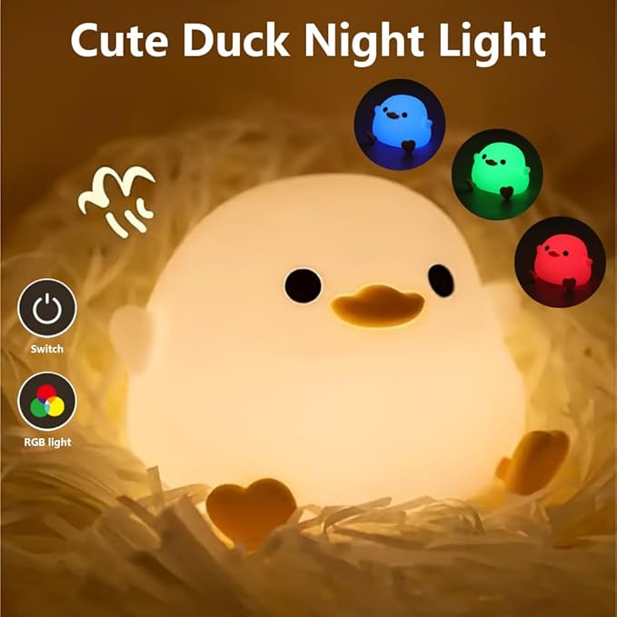 IFTHFOUR DoDo Duck Night Light, LED Cute Silicone Dimmable Nursery Lamp, Touch Sensor Lamp, RGB & Warm White Light for Kids, Bedrooms, Dorm Decor, and Gift Ideas(Battery)