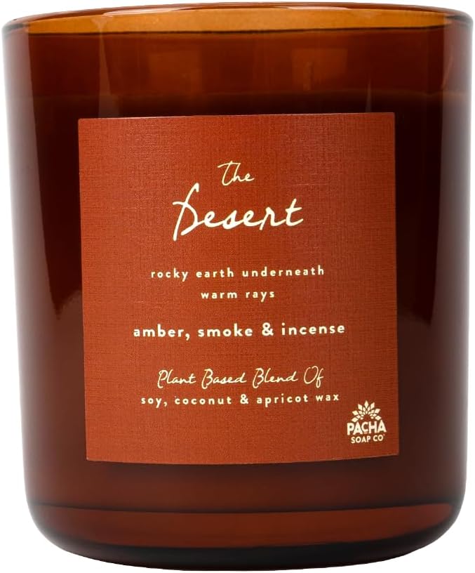 PACHA SOAP Co. Origins & Elements Candle Collection, The Desert, 12 oz - Scents of Amber, Smoke & Incense - Clean Burning, Soy, Coconut & Apricot Wax, Lead-Free Wick, Cruelty-Free, Recyclable