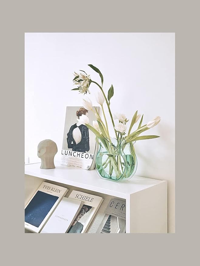 Acrylic Flower Vase Fish Tank for Small Goldfish Make-up Brush/Pen Holder Elegant Modern Contemporary Design Vase for Home Office Wedding Decor (Green Glass, Flower)
