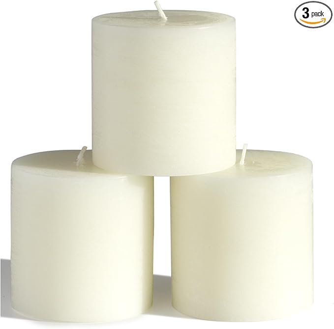 CANDWAX 3x3 Pillar Candles Set of 3 - Rustic Unscented No Drip Ivory Candles for Home Decor, Weddings, Centerpieces