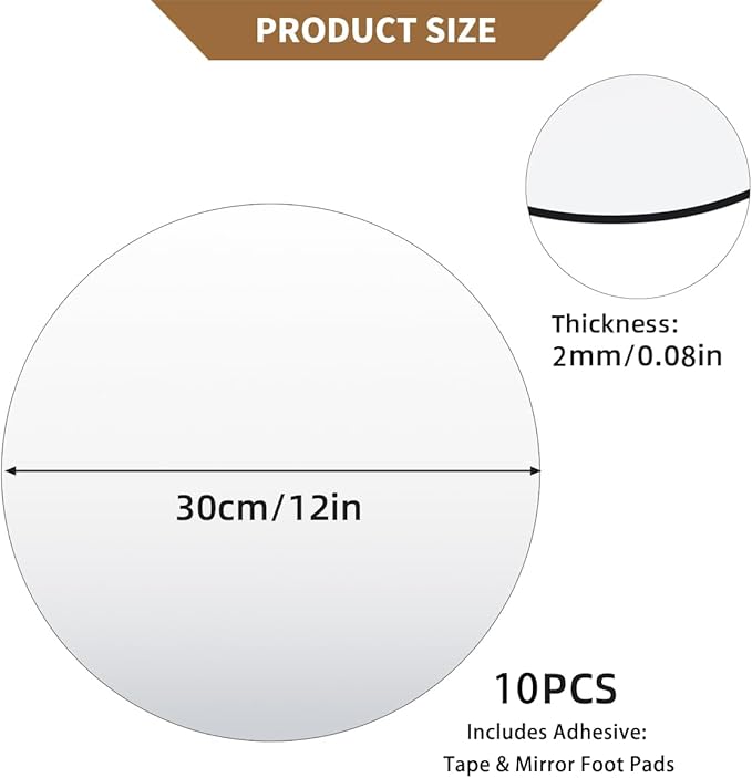 12" Round Mirror Centerpieces for Tables Decorations, 10 Pack Acrylic Circle Mirror Tray Candle Plate 2mm Thickness Mirror Centerpiece Table Decorations for Wedding Decorations Party, Wall Decor