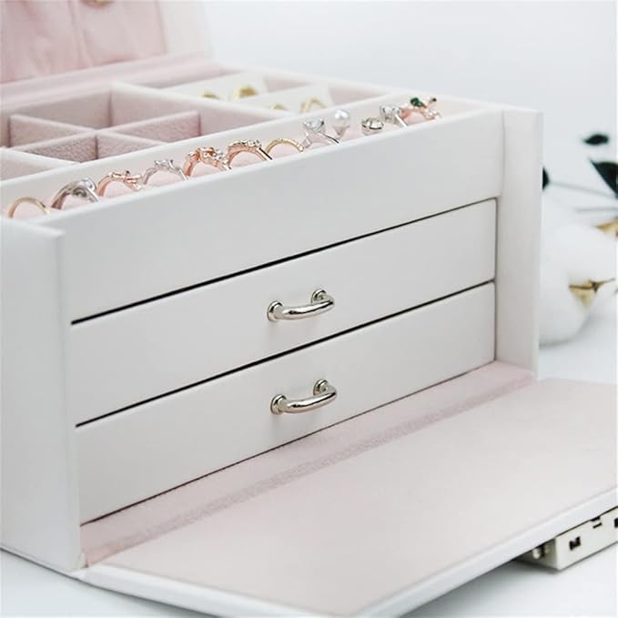 Multifunctional Ring,Leather Jewelry Box Organizer, Necklace, and Makeup Display Case, Large Jewelry Storage Box for Rings, Earrings, Bracelets, and Cufflinks, 13.5x18.3x11.5cm