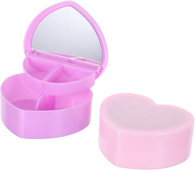 2pcs Heart-shaped Jewelry Box with Double-layer Organizer and Makeup Mirror, Small Hair Accessories Storage Case in Light Pink and Lavender, Jewelry Holder for Bedroom Use