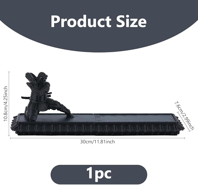 DICOSMETIC Incense Holder Samurai Incense Burner Black Incenses Holder with Storage Box Ash Catcher Warrior Incenses Burner for Aromatherapy Meditation Yoga Room Decor