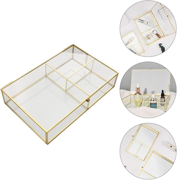 MAGICLULU Box Desktop Storage Box Makeup Organiser Mirror Glass Necklace Organizer Stand Desk Vanity Jewelry Glass Makeup Container Jewelry Holder Wedding Jewelry Lipstick